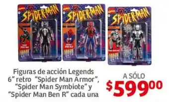 Figuras de accion Legends 6" retro "Spider Man Armor" "Spider Man Symbiote" y "Spider Man Ben R" cada una