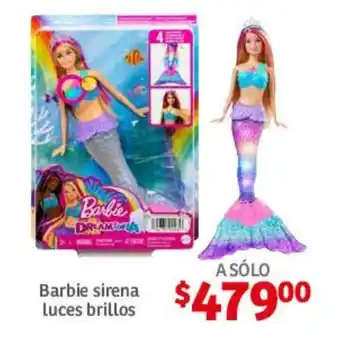 Barbie sirena luces brillos oferta en Soriana Hiper