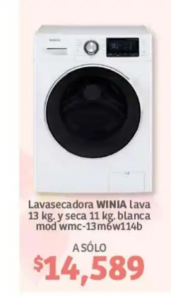 Soriana Híper Lavasecadora WINIA lava 13kg y seca 11kg blanca mod wmc-13 m6w114b oferta