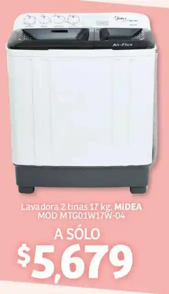Soriana Híper Lavadora 2 tinas 17kg MIDEA MOD MTG01W17W-04 oferta