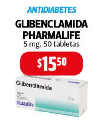 Farmacias Guadalajara Antidiabetes Glibenclamida Pharmalife 5mg x  50 tabletas oferta