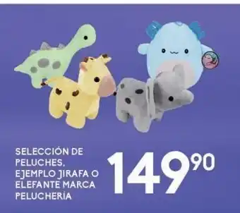 Selección de peluches, jirafa o elefante marca pelucheria