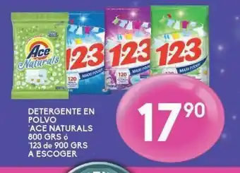 Alsuper Detergente en polvo ace naturals 800g o 123 de 900g oferta