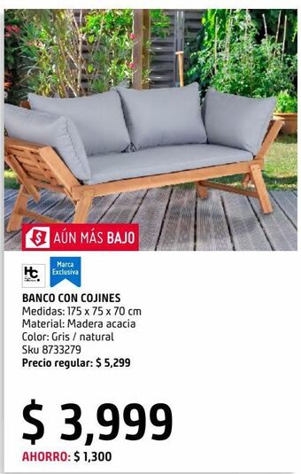 Sodimac Homecenter Banco madera acacia c/cojines oferta