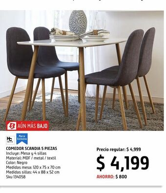 Sodimac Homecenter Comedor scandia con 4 sillas oferta