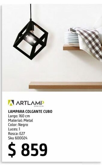 Sodimac Homecenter Lampara colgante cubo negro 1 luz oferta