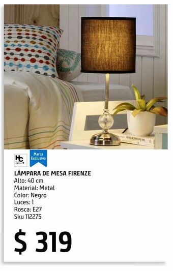 Sodimac Homecenter Lámpara mesa firenze negro 1luz e27 metal 40cm oferta