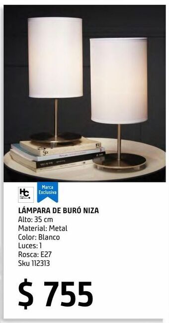 Lámpara buró niza blanco e27 metal x2 35cm