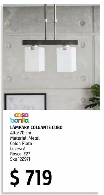 Sodimac Homecenter Lámpara colgante 60w cubo plata 2luces e27 metal oferta