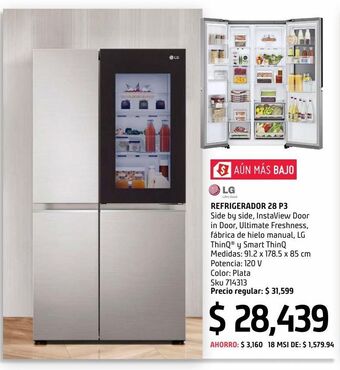 Sodimac Homecenter Refrigerador lg 28 pies³ side-by-side instaview door in door platino - vs27bxqp oferta