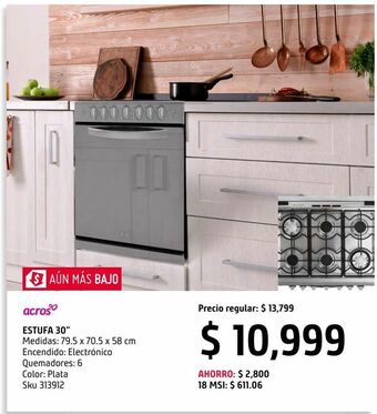 Sodimac Homecenter Estufa acros 30 pulgadas encendido electrónico por botón oferta