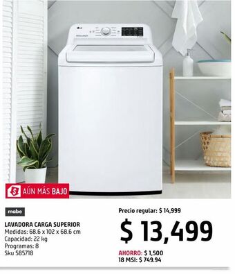 Sodimac Homecenter Lavadora lg 22 kg carga superior blanca wt22wt6h oferta