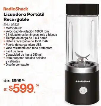 RadioShack Licuadora portátil recargable radioshack a14a4074 / negro oferta