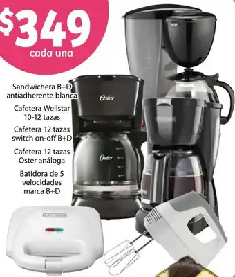 Soriana Híper Sandwichera/Cafetera/Batidora B+D, Cafetera Wellstar/Oster oferta