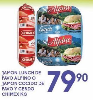 Alsuper Jamón lunch de pavo alpino o jamón cocido de pavo chimex kg oferta
