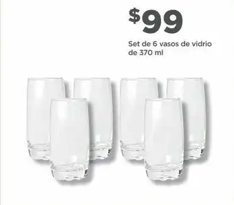 Bodega Aurrerá Set de 6 vasos de vidrio de 370 ml oferta
