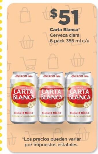Bodega Aurrerá Carta blanca cerveza clara 6 pack 355 ml c/u oferta