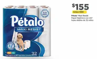 Bodega Aurrerá Pétalo maxi resist papel higiénico con 247 hojas dobles de 32 rollos oferta