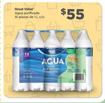 Bodega Aurrerá Agua purificada great value 15 piezas de 1 l c/u oferta