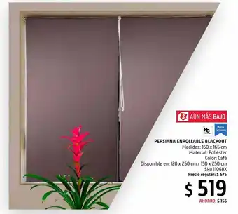 Sodimac Homecenter Persiana enrollable blackout café 160x165 cm oferta