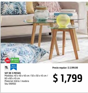 Set 3 mesas vidrio