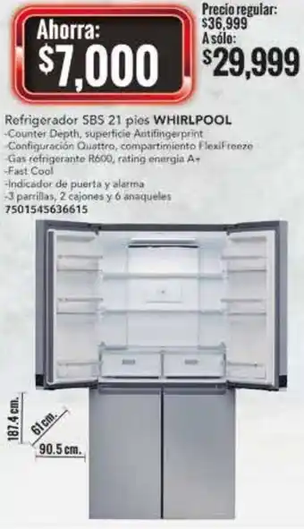 City Club Whirlpool Refrigerador SBS 21 Pies oferta