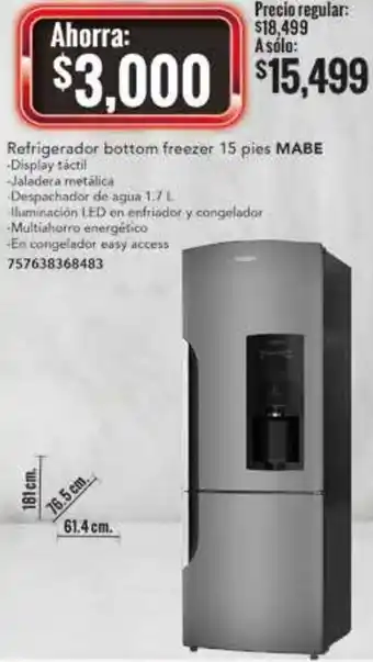 City Club Mabe Refrigerador Bottom 15 Pies oferta