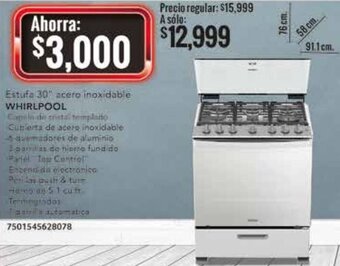 City Club Whirlpool Estufa 30" Acero Inoxidable oferta