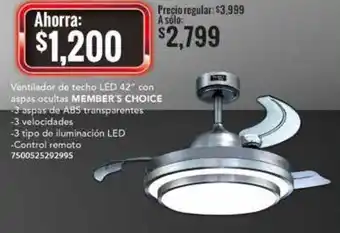 City Club Member's Choice Ventilador de Techo LED 42" con Aspas Ocultas oferta