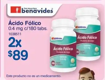 Farmacias Benavides Fabe acido folico .4 mg 180tab oferta