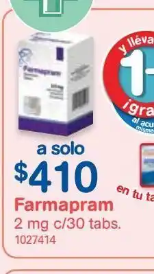 Farmacias Benavides Farmapram 2 mg c/30 tabs. oferta