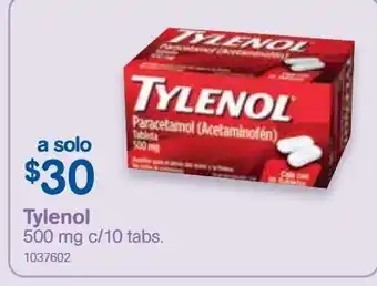 Farmacias Benavides Tylenol 500 mg c/10 tabs. oferta