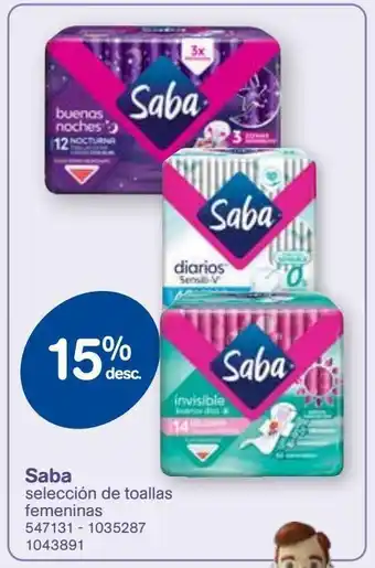 Farmacias Benavides Saba selección de toallas femeninas oferta