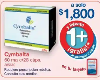 Farmacias Benavides Cymbalta 60 mg c/28 cáps. oferta