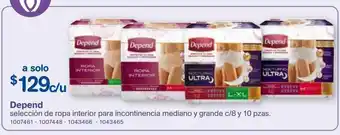 Farmacias Benavides Depend selección de ropa interior para incontinencia mediano y grande c/8 y 10 pzas oferta