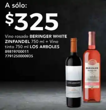 Beringer White Zinfandel Vino Rosado 750ml +Los Arboles Vino Tinto 750ml