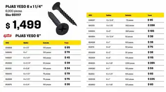 Sodimac Homecenter Pija yeso f 6x11/4 f 6000pzs oferta