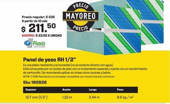 Panel de yeso rh 1/2m