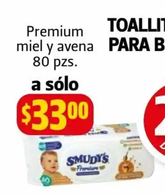 Farmacias Guadalajara Toallitas Humedas para bebe Smudy's Premium miel y avena 80 pzs oferta