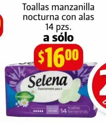 Farmacias Guadalajara Toda La Linea Selena Toallas Manzanilla Nocturna con alas 14 pzs oferta