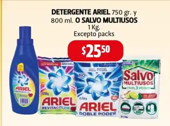 Farmacias Guadalajara Detergente Ariel 750 gr y 800 ml o Salvo Multiusos 1kg oferta
