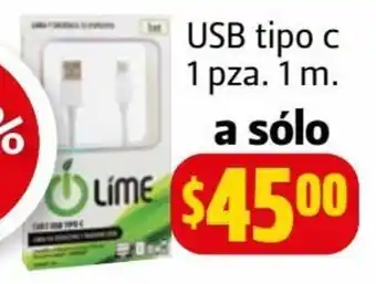 Farmacias Guadalajara Cable Lime USB Tipo C, Iphone o Android USB tipo C 1 pza a solo oferta