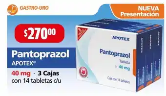 Farmacias Guadalajara Pantoprazol con 14 tabletas c/u oferta