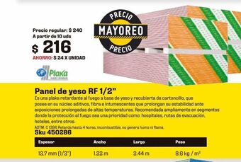 Sodimac Homecenter Panel d yeso rf 1/2" 1.22x2.44m oferta
