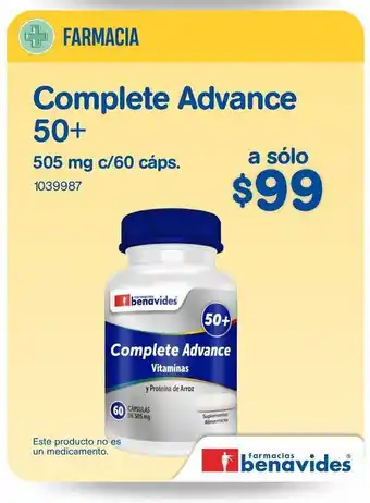 Farmacias Benavides Complete advance 50+ 505 mg c/60 cáps. oferta