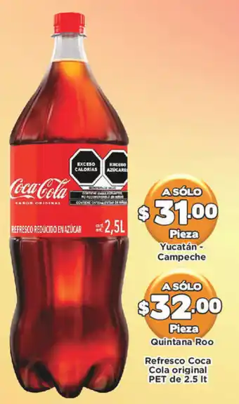 Super Aki Refresco Coca Cola Original Pet Yucatán-Campeche 2,5lt oferta