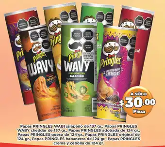 Papas Pringles Wavy Jalapeño / Cheddar 137g., Adocada 124g., Queso 124g., Original / Habaneras 24g., Crema y Cebolla 124g