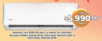 Super Aki Minisplit Midea 12000 BTUS 110V MAS12C1ASP ó 220V MAS12C2FSP oferta