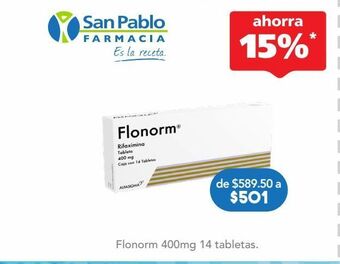 Farmacia San Pablo Flonorm tab 400mg caj c/14 oferta