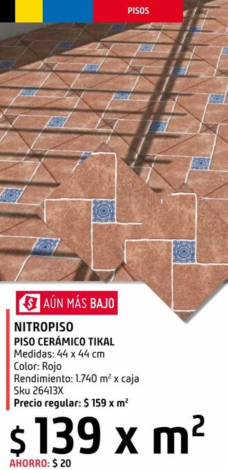 Sodimac Homecenter Piso cerámico tikal 44x44 cm oferta